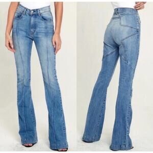REVICE Denim Venus Flare Jeans Mid Rise Star Butt Patch Medium Wash Blue